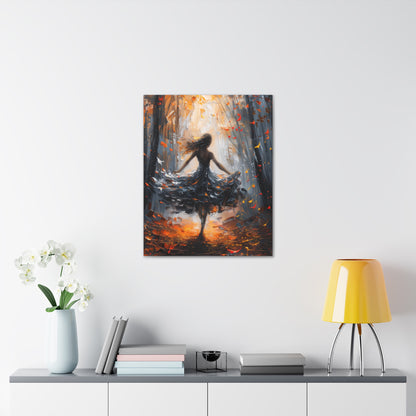 girl dancing in Autumn Forest Digital Oil Painting Print Canvas Gallery Wraps