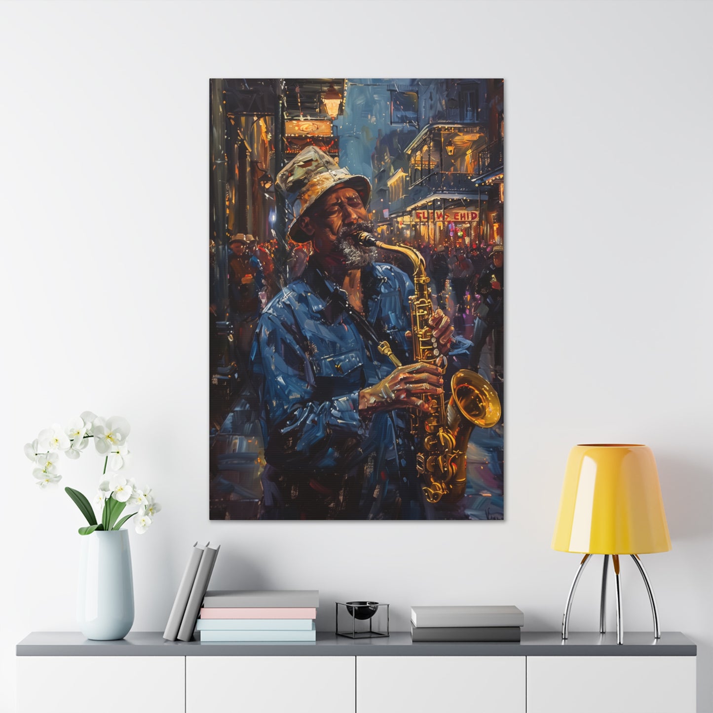 Man Playing Horn on the Street - Rembrandt Style Digital Oil Painting Canvas Gallery Wraps