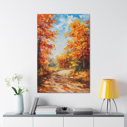 Road Through Autumn Forest - Leonid Afremov Style Oil Painting Canvas Gallery Wraps