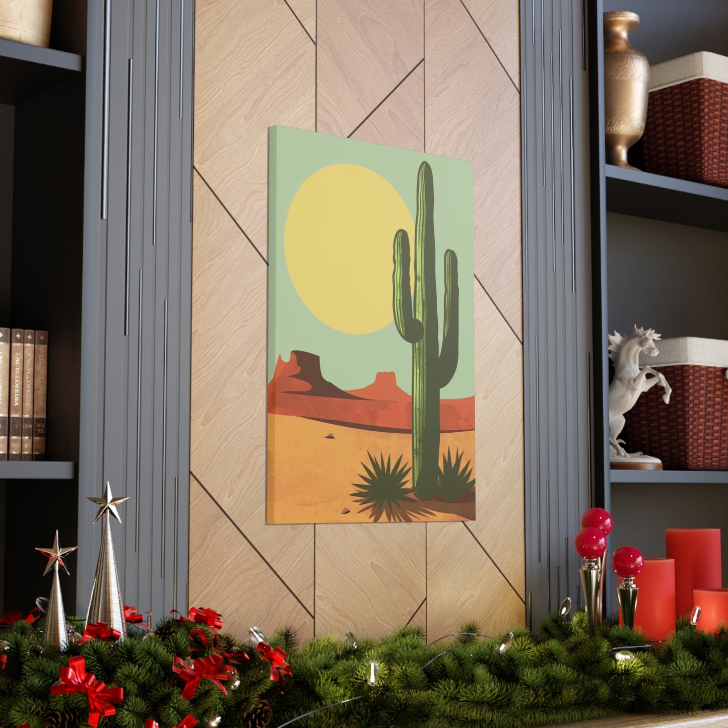 Saguaro Cactus in Desert - Illustration Canvas Gallery Wraps