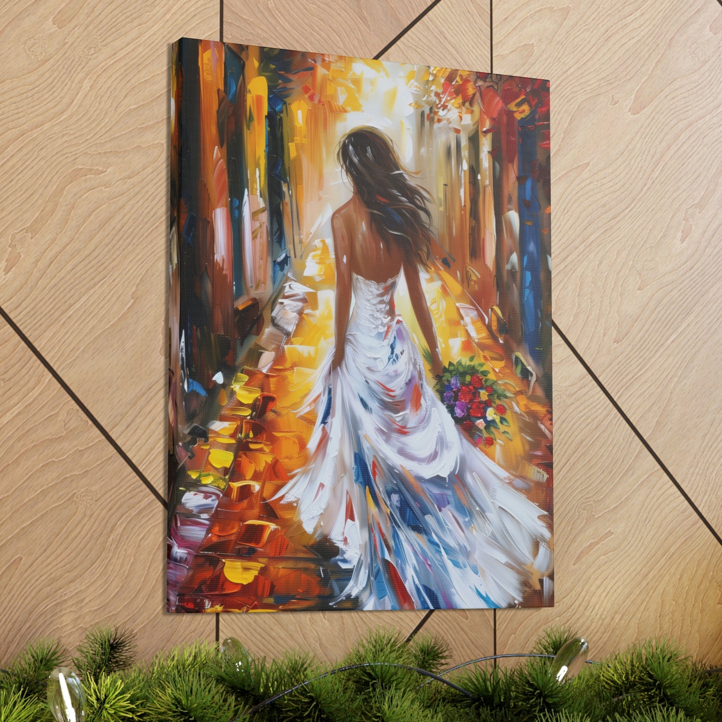 bride walking in the street - Leonid Afremov Style Digital Print Canvas Gallery Wraps