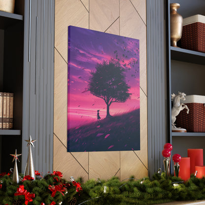 Tree in a Purple Sunset Digital Illustration Canvas Gallery Wraps