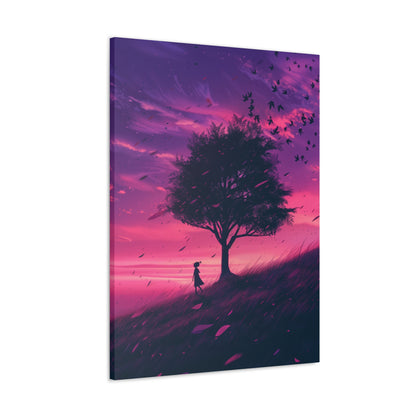 Tree in a Purple Sunset Digital Illustration Canvas Gallery Wraps