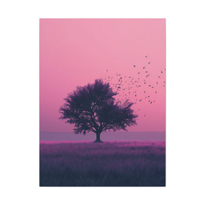 Tree in a Purple Sunset Digital Illustration Canvas Gallery Wraps