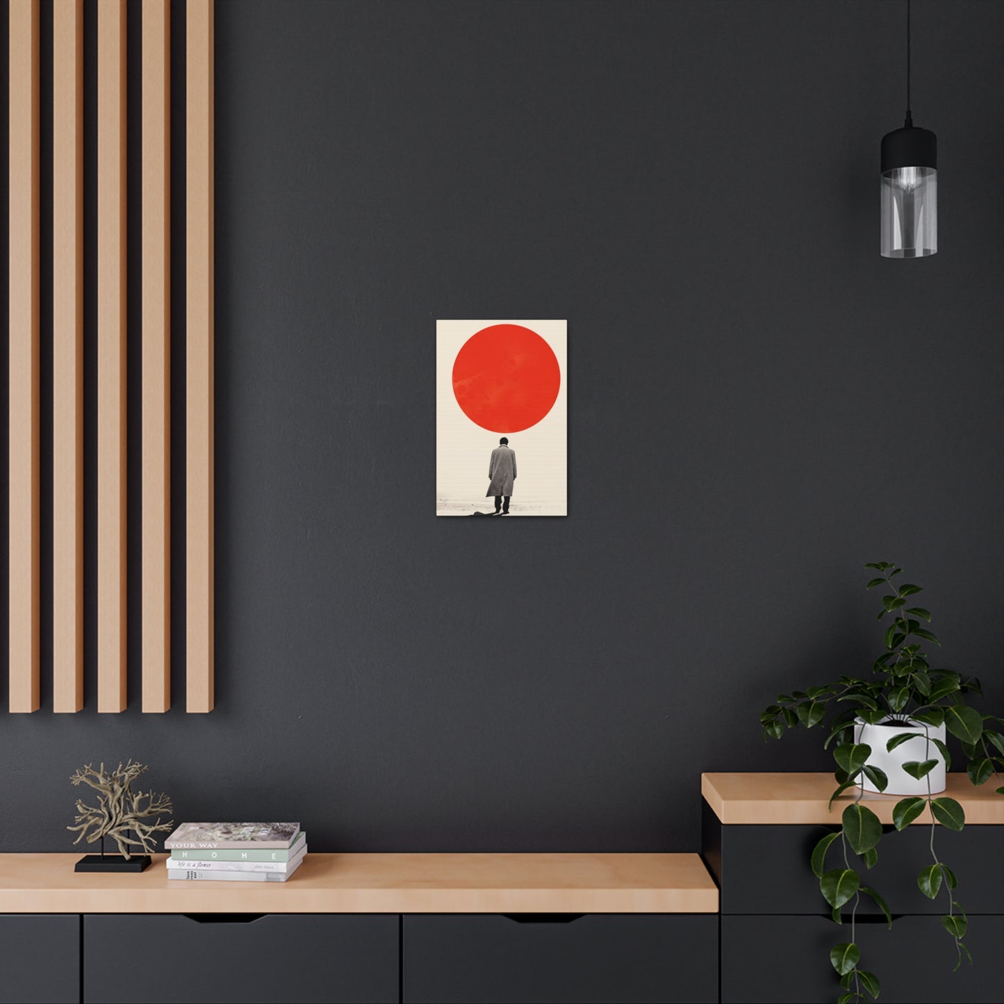 Man walking to red circle  - Takeshi Kitano Style Digital Illustration Canvas Gallery Wraps