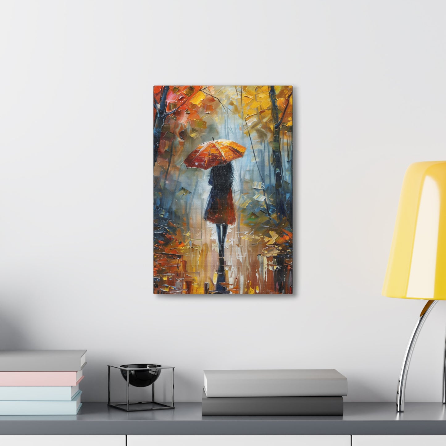 Girl Walking Under Umbrella - Leonid Afremov Style Oil Painting Canvas Gallery Wraps