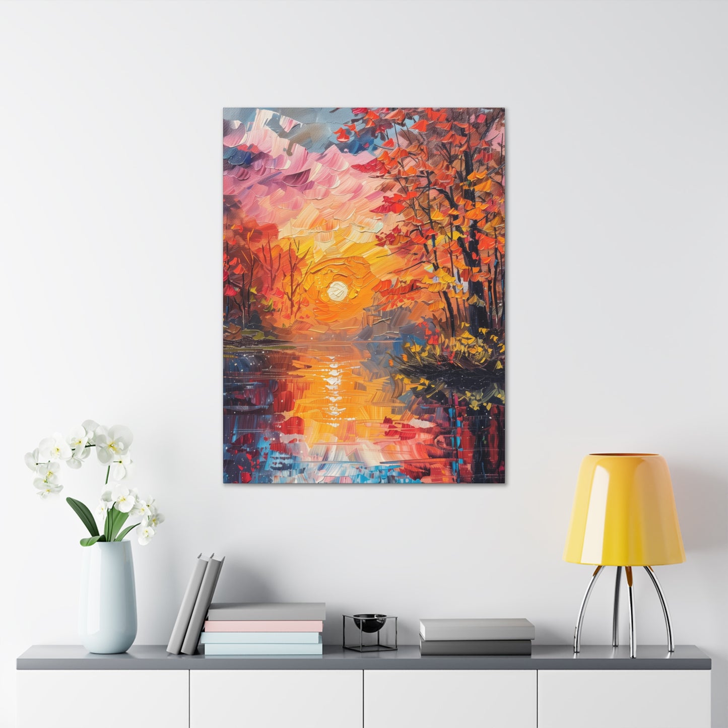 Pond in a Autumn Forest - Claude Monet Style Digital Print Canvas Gallery Wraps