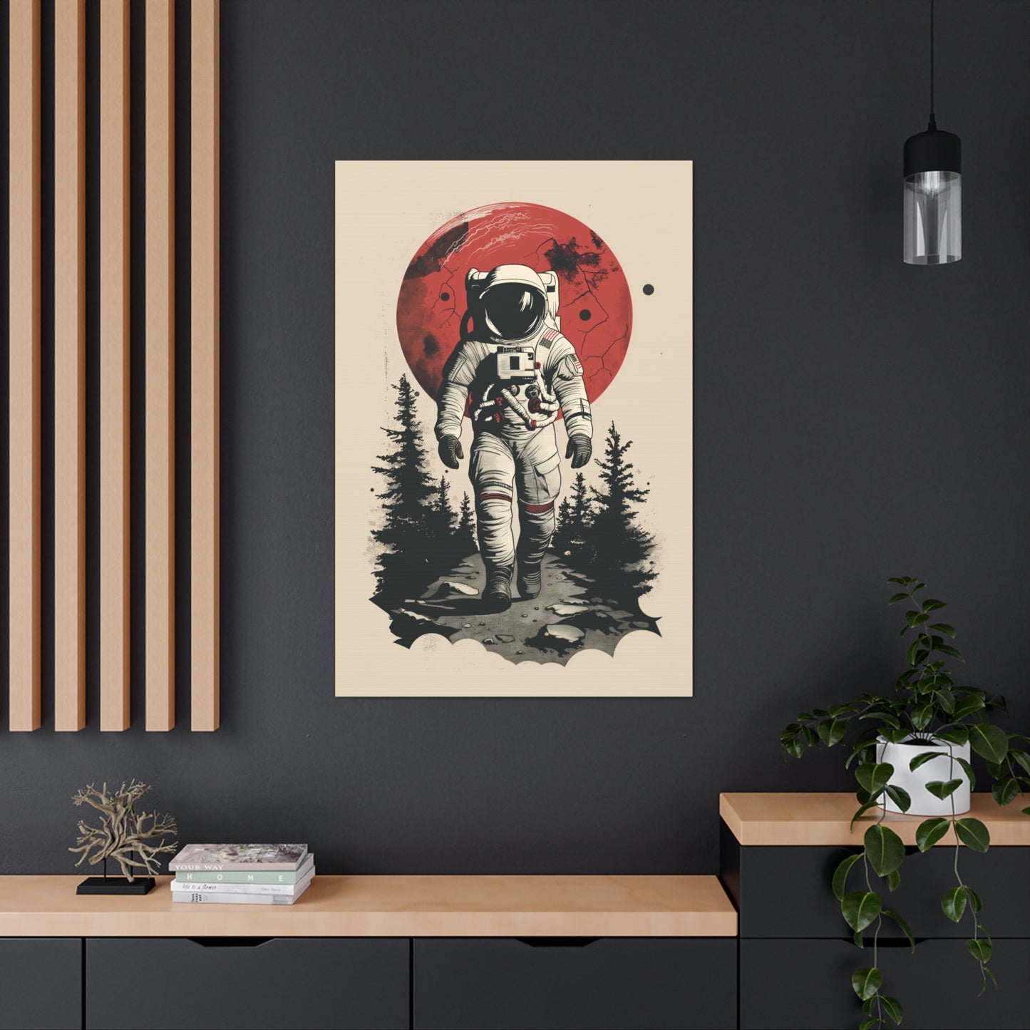 Cosmic Journey: Astronaut Walking  - Digital Illustration Canvas Gallery Wrap