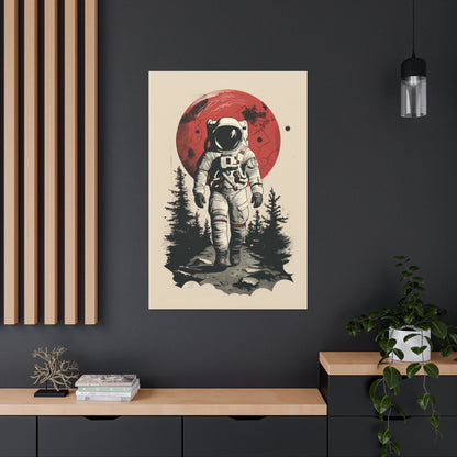 Cosmic Journey: Astronaut Walking  - Digital Illustration Canvas Gallery Wrap