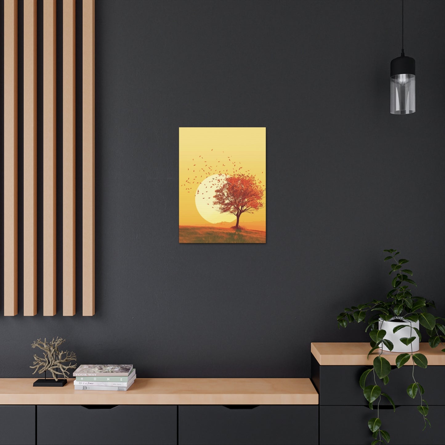 Red Tree in a Golden Sunset Digital Illustration Canvas Gallery Wraps