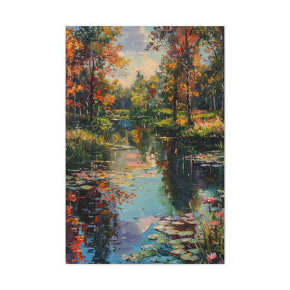 Lake in a Forest - Claude Monet Style Digital Print Canvas Gallery Wraps