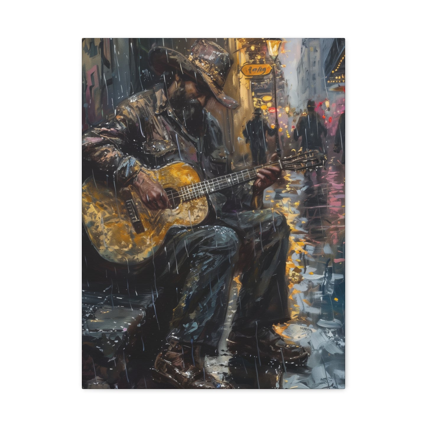 Man Playing Guitar on the Street - Rembrandt Style Digital Oil Painting Canvas Gallery Wraps