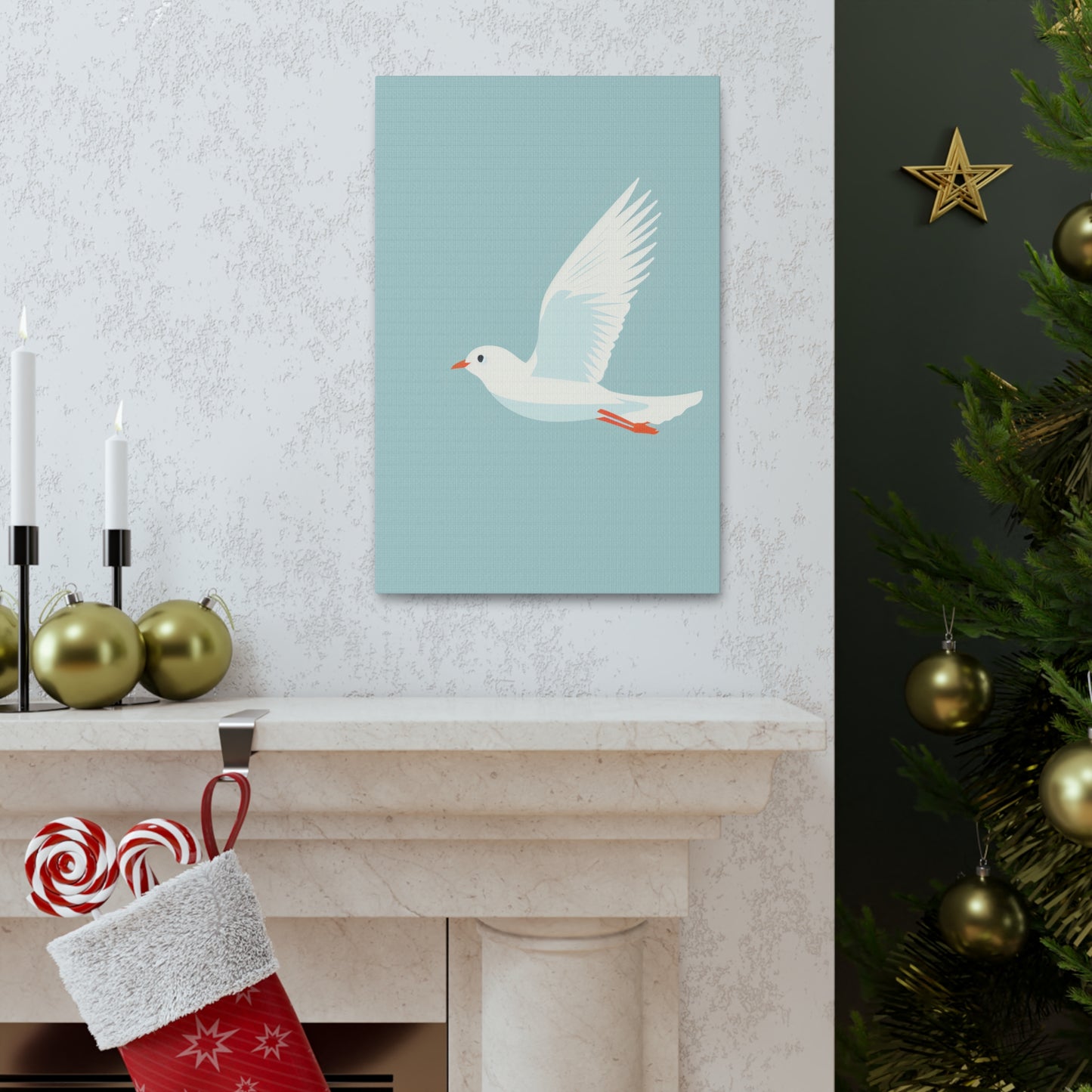 White Dove Flying Digital Illustration Canvas Gallery Wraps