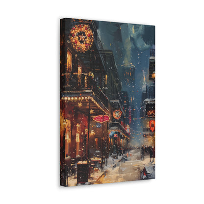 Christmas Time Downtown Street Corner - Rembrandt Style Digital Oil Painting Canvas Gallery Wraps