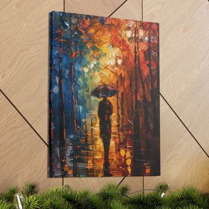 man walking in the street with umbrella - Leonid Afremov Style Digital Print Canvas Gallery Wraps