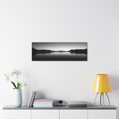 Lake with Mountains - Black and White Landscape Panorama Canvas Gallery Wraps