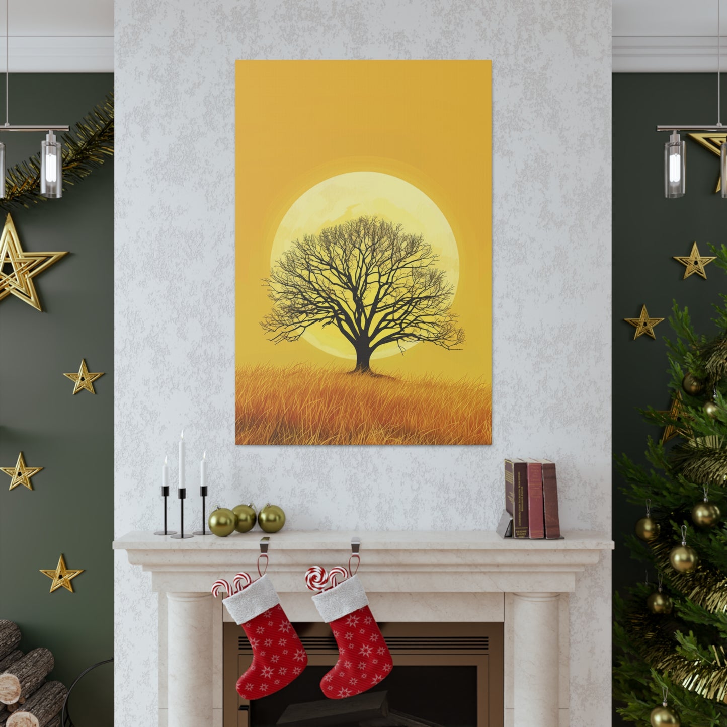 A Leafless Tree in a Golden Evening Digital illustration Canvas Gallery Wraps