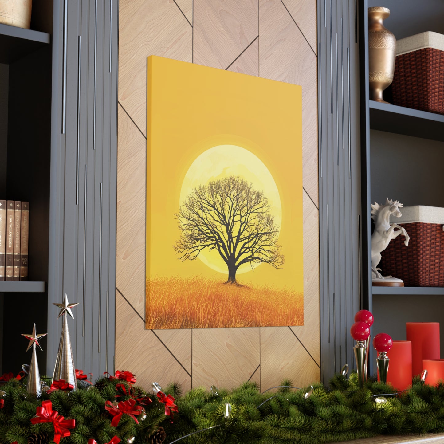 A Leafless Tree in a Golden Evening Digital illustration Canvas Gallery Wraps