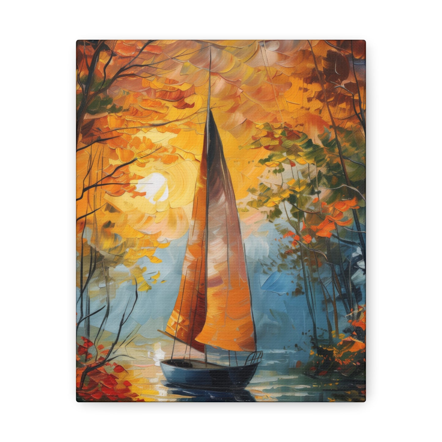 A Boat Sailing Through the Wild River - Leonid Afremov Style Digital Oil Painting Canvas Gallery Wraps