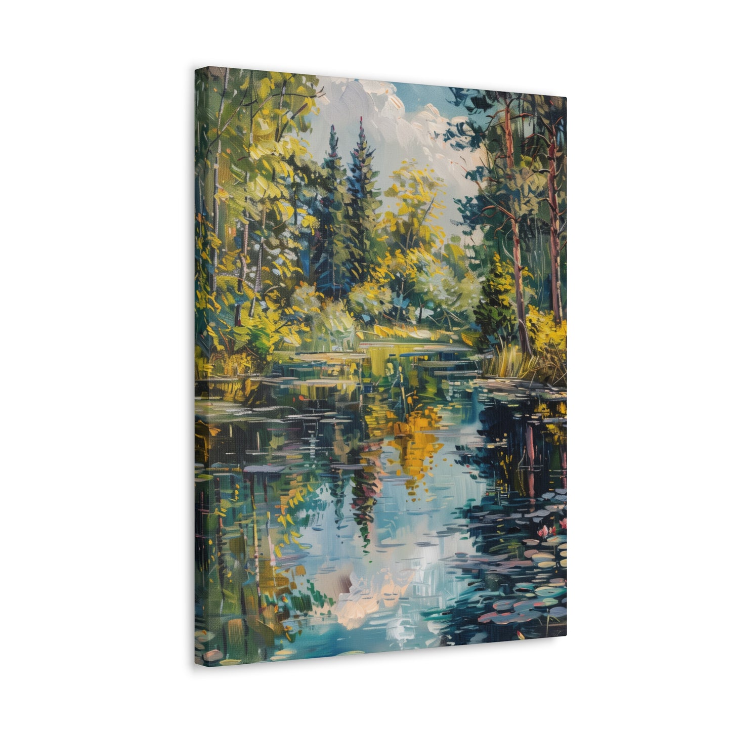 Pond in a Forest - Claude Monet Style Digital Print Canvas Gallery Wraps