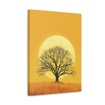 A Leafless Tree in a Golden Evening Digital illustration Canvas Gallery Wraps