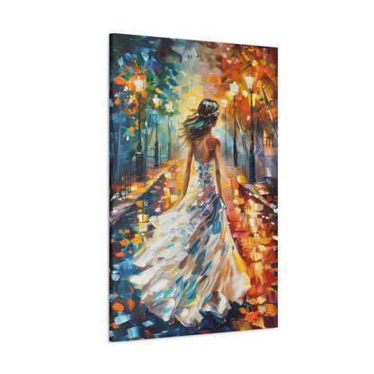 bride walking in the street - Leonid Afremov Style Digital Print Canvas Gallery Wraps