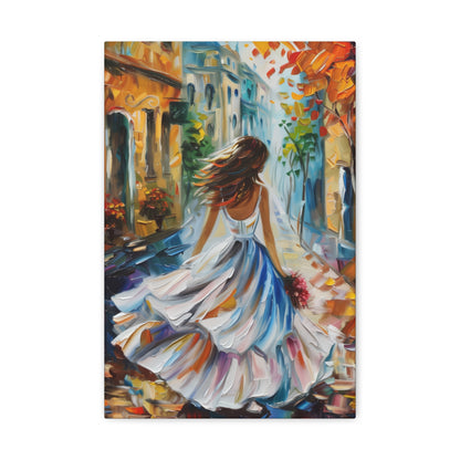 Bride walking in the medieval streets - Leonid Afremov Style Digital Print Canvas Gallery Wraps