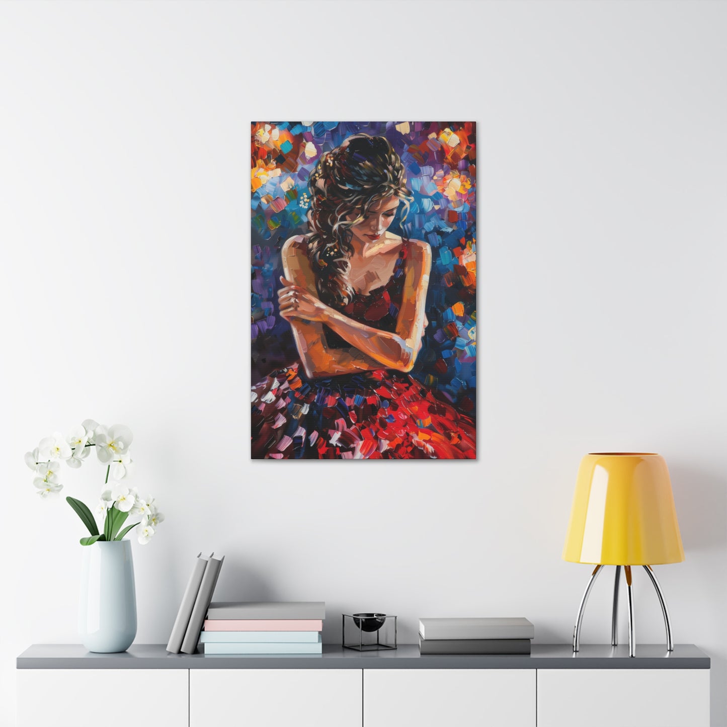 Girl with red dress - Leonid Afremov Style Digital Print Canvas Gallery Wraps