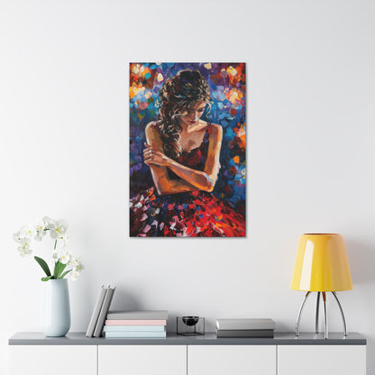 Girl with red dress - Leonid Afremov Style Digital Print Canvas Gallery Wraps