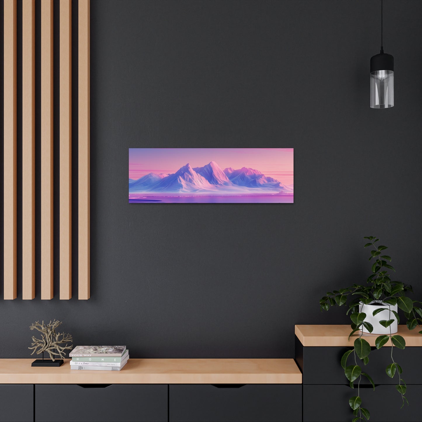 Snowy Mountain Evening - Digital Landscape Illustration Panorama Canvas Gallery Wraps