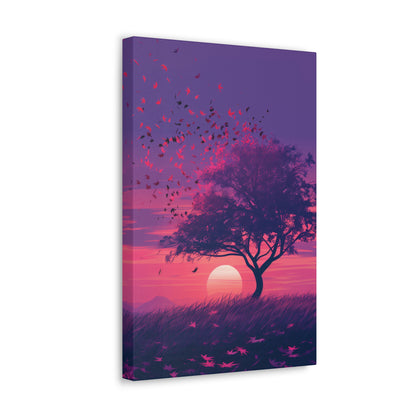 Tree in a Purple Sunset Digital Illustration Canvas Gallery Wraps