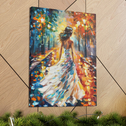 bride walking in the street - Leonid Afremov Style Digital Print Canvas Gallery Wraps