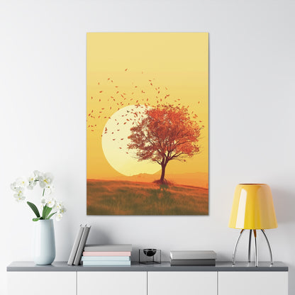 Red Tree in a Golden Sunset Digital Illustration Canvas Gallery Wraps