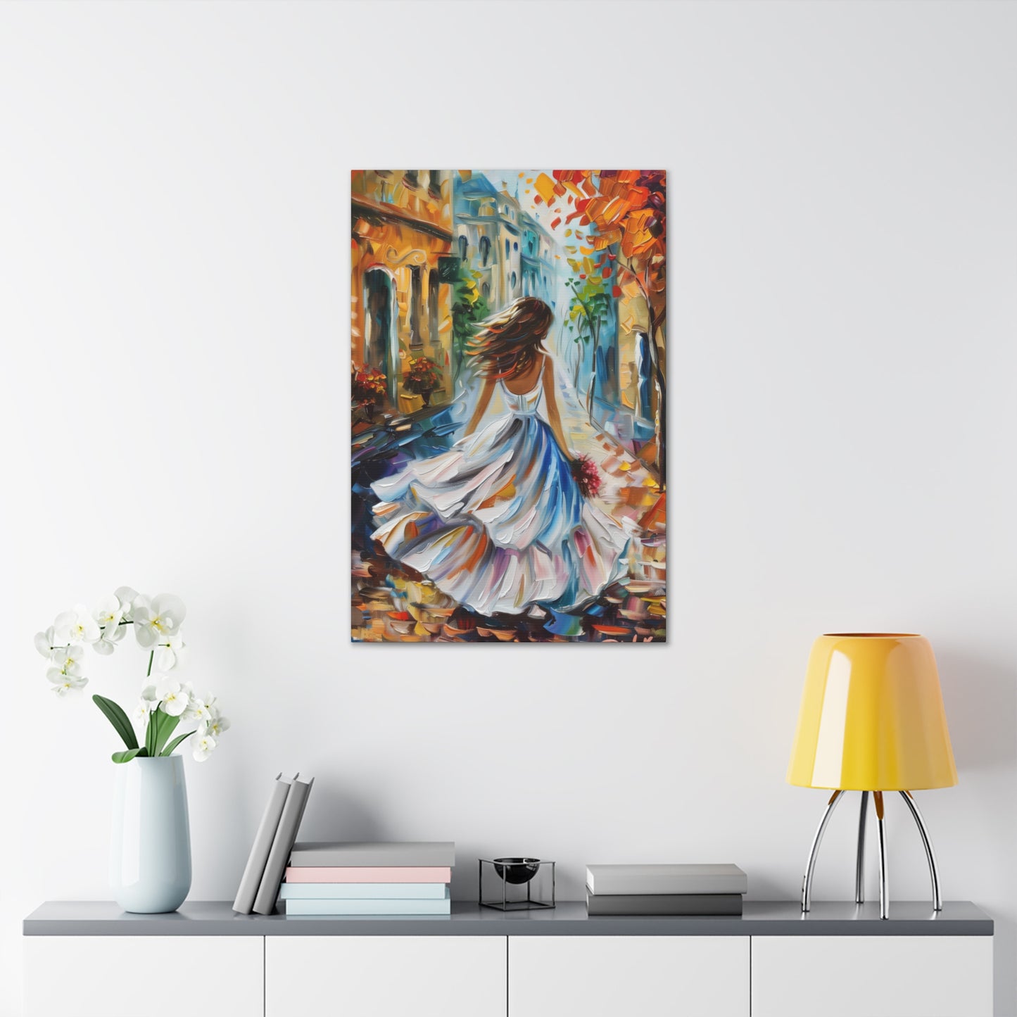 Bride walking in the medieval streets - Leonid Afremov Style Digital Print Canvas Gallery Wraps