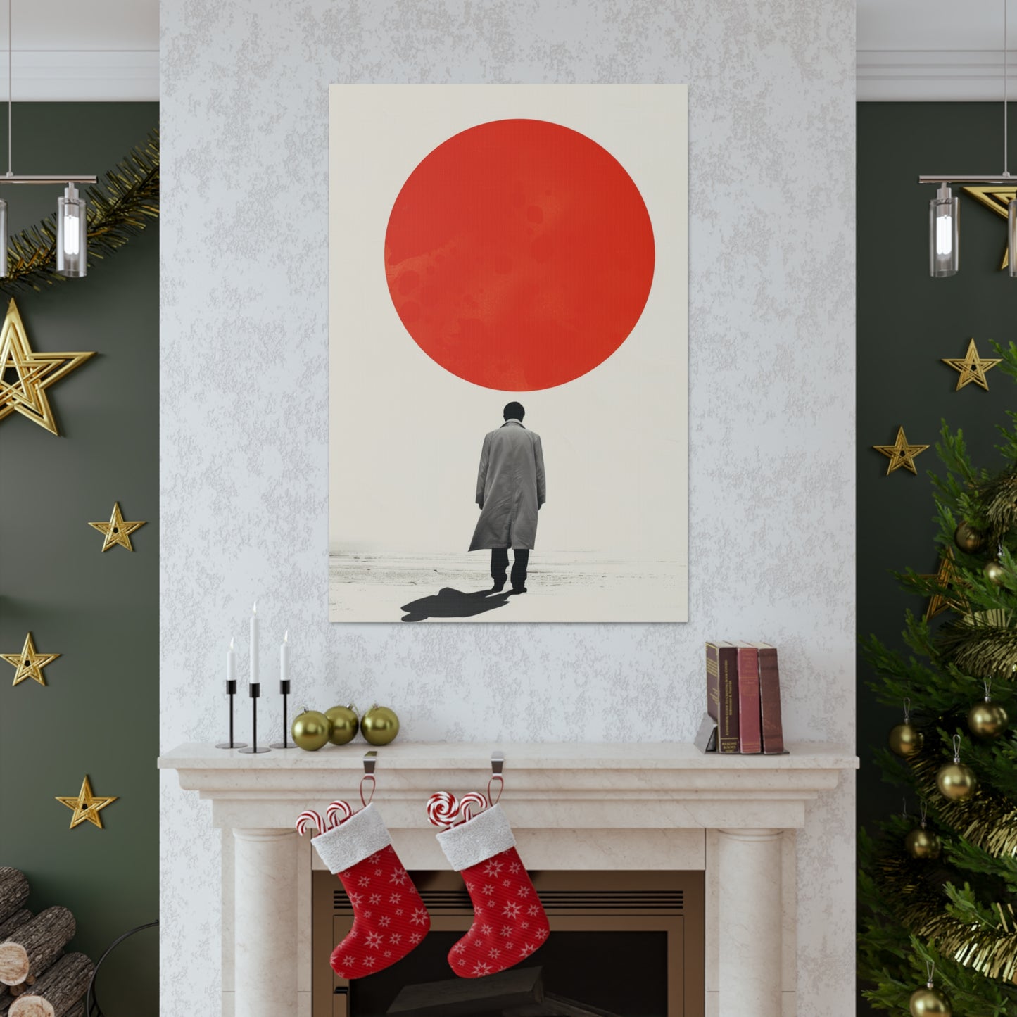 Man walking to red circle  - Takeshi Kitano Style Digital Illustration Canvas Gallery Wraps