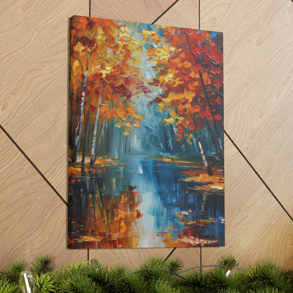 a river flows through autumn forest - Leonid Afremov Style Digital Print Canvas Gallery Wraps