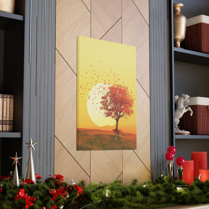 Red Tree in a Golden Sunset Digital Illustration Canvas Gallery Wraps