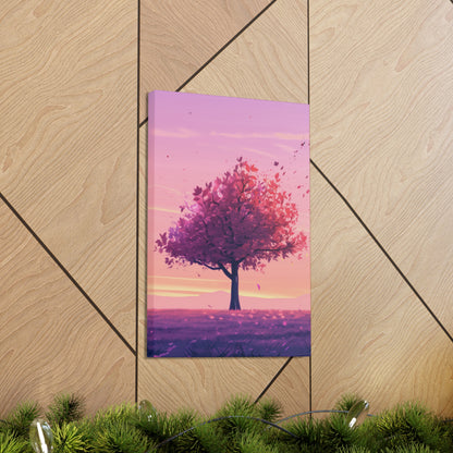 Tree in a Purple Sunset Digital Illustration Canvas Gallery Wraps