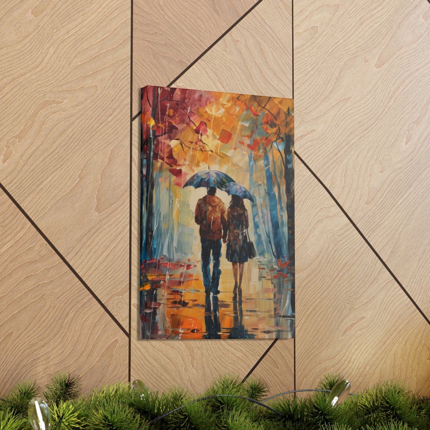 couple walking on the street with umbrella - Leonid Afremov Style Digital Print Canvas Gallery Wraps