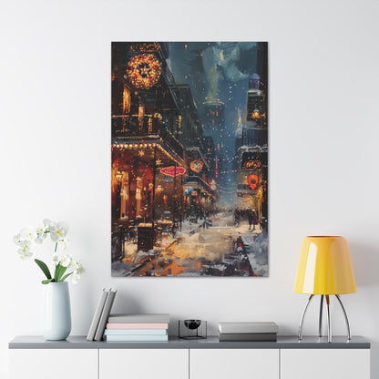 Christmas Time Downtown Street Corner - Rembrandt Style Digital Oil Painting Canvas Gallery Wraps