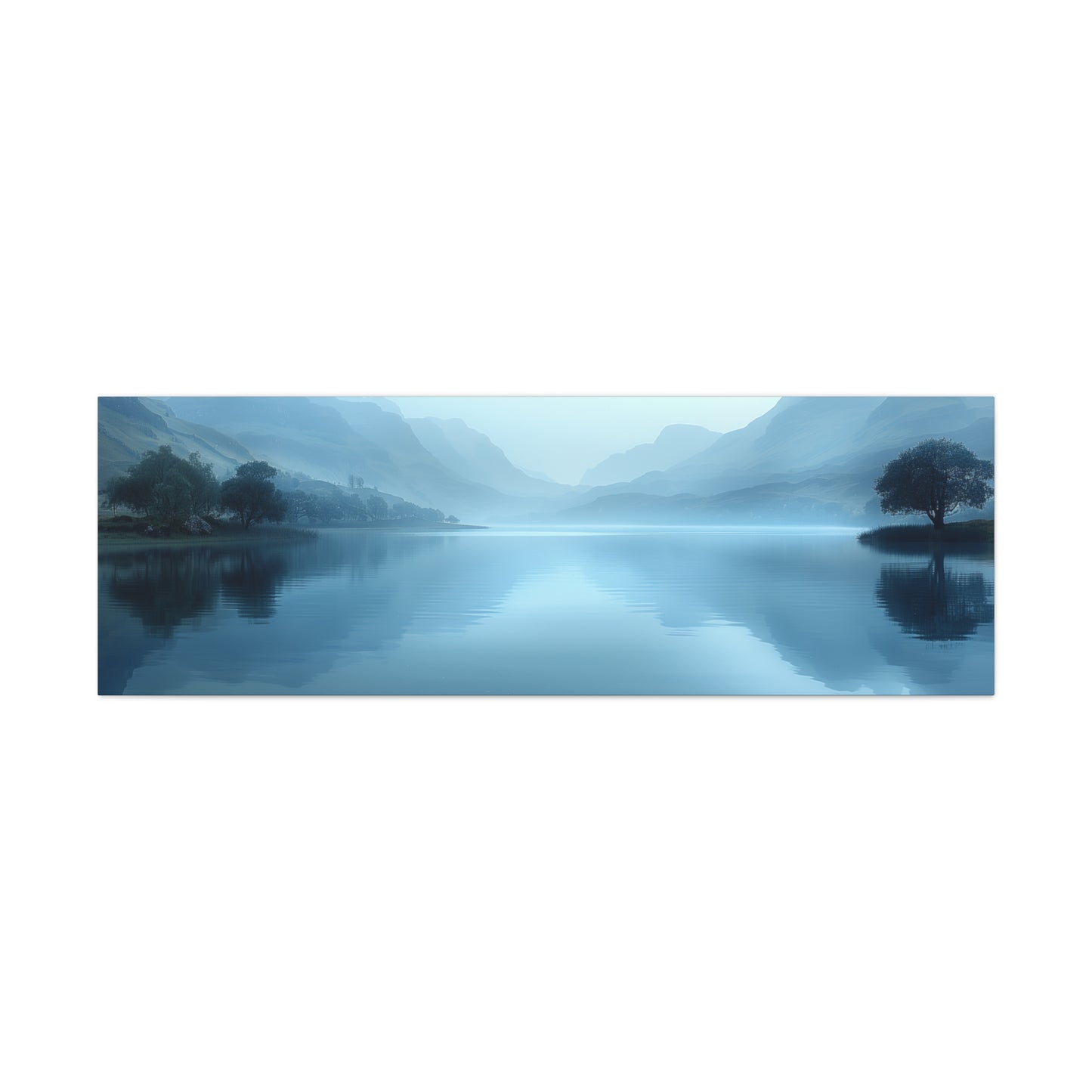 Lake Landscape with Mountains - Morning Mist Panorama panorama Canvas Gallery Wraps