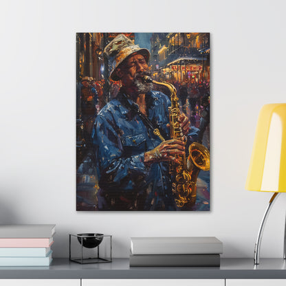 Man Playing Horn on the Street - Rembrandt Style Digital Oil Painting Canvas Gallery Wraps