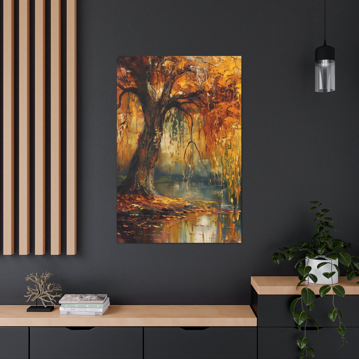 Golden Weeping Willow Tree - Oil Painting Inspired by Leonid Afremov Digital Canvas Gallery Wraps