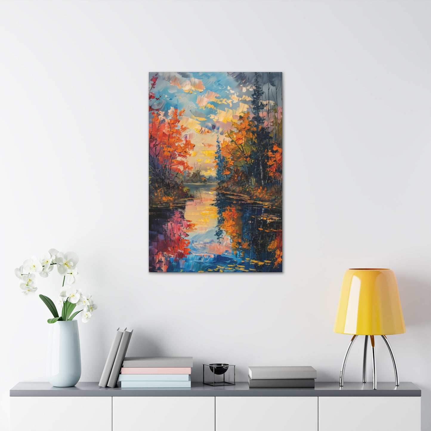 Pond in a Autumn Forest - Claude Monet Style Digital Print Canvas Gallery Wraps