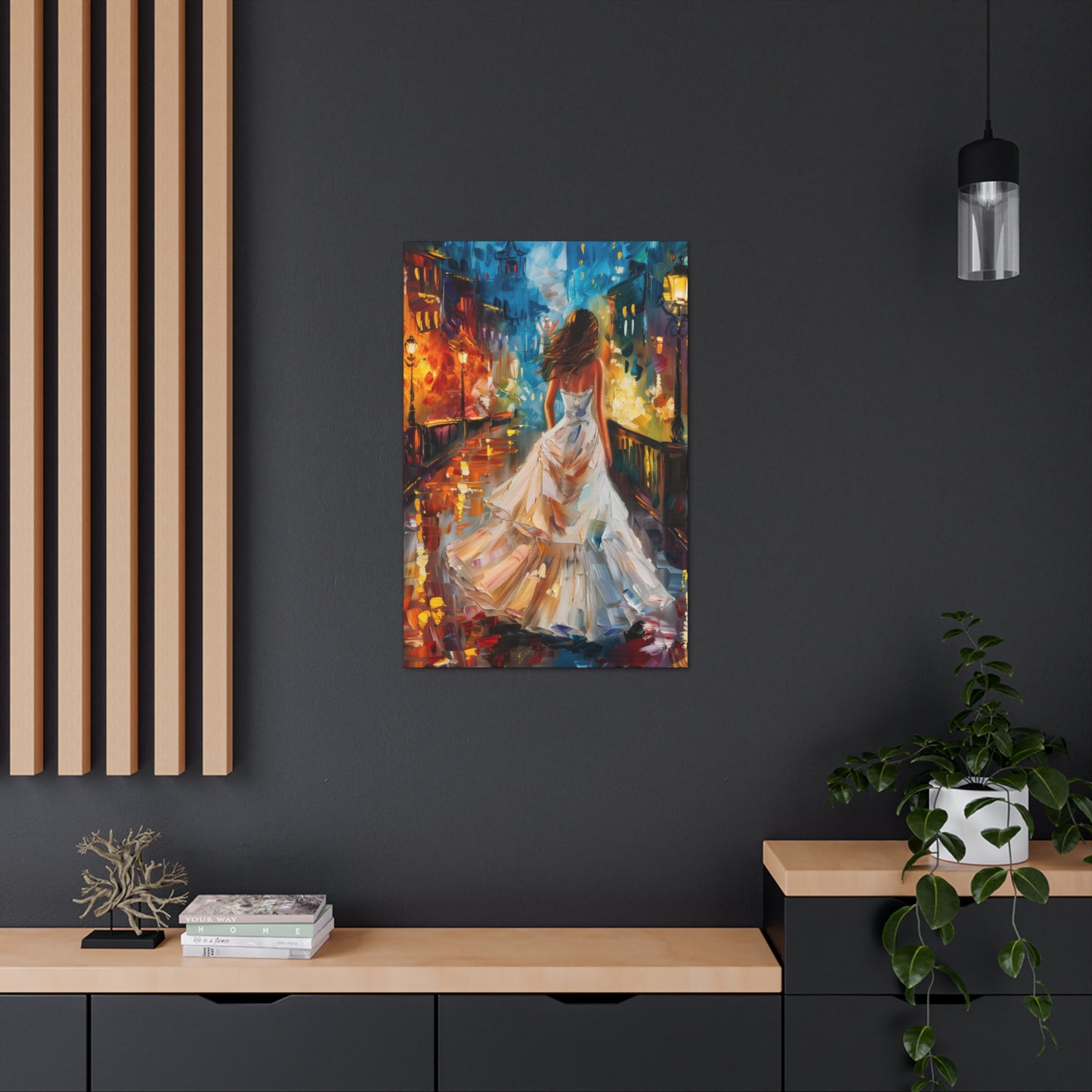 bride walking in Bridge - Leonid Afremov Style Digital Print Canvas Gallery Wraps