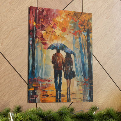 couple walking on the street with umbrella - Leonid Afremov Style Digital Print Canvas Gallery Wraps