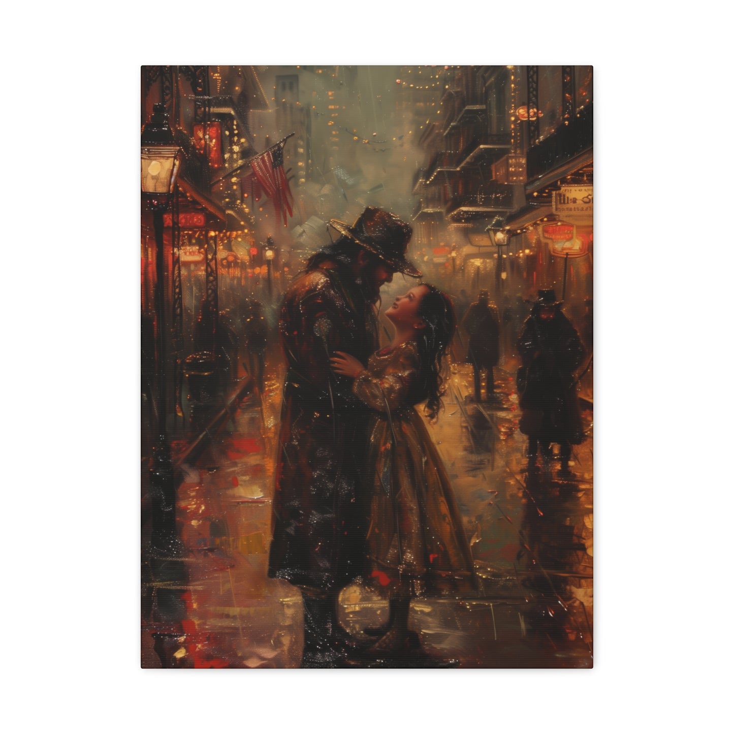 Father and Daughter Dancing on the Street - Rembrandt Style Digital Oil Painting Canvas Gallery Wraps