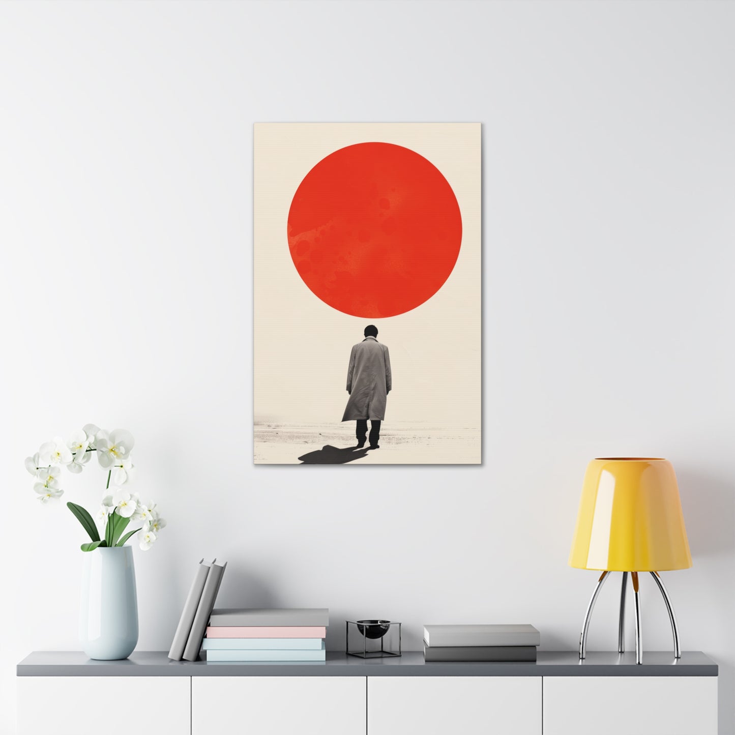 Man walking to red circle  - Takeshi Kitano Style Digital Illustration Canvas Gallery Wraps