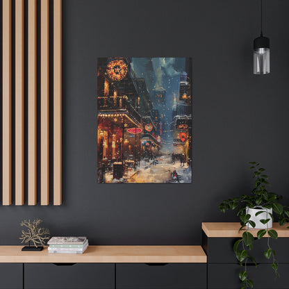 Christmas Time Downtown Street Corner - Rembrandt Style Digital Oil Painting Canvas Gallery Wraps