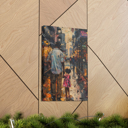 Father and Daughter Walking on the Street - Rembrandt Style Digital Oil Painting Canvas Gallery Wraps